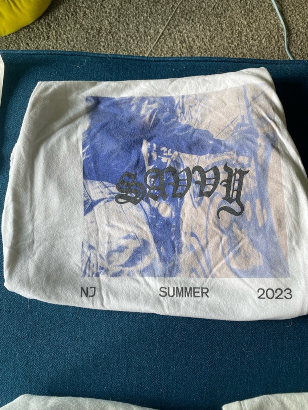 Next Level Apparel White Tee with Blue and Black Graphic